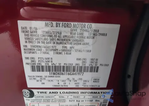 2006 Ford Freestyle Limited from USA, damaged, VIN 1FMDK06116GA41972